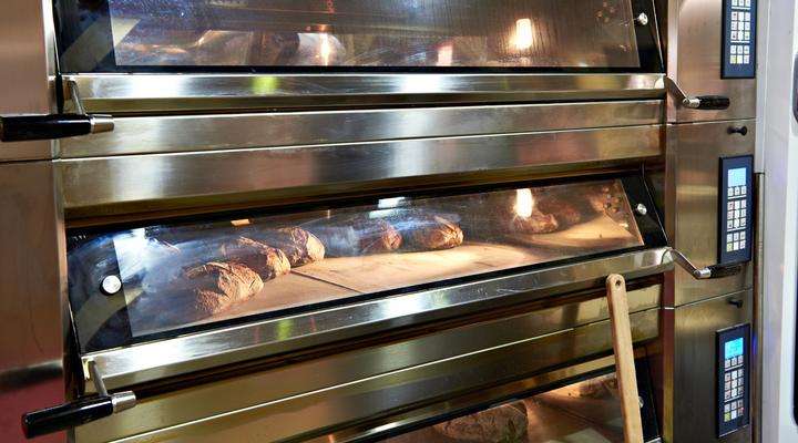 Large commercial oven for baking bread in a bakery