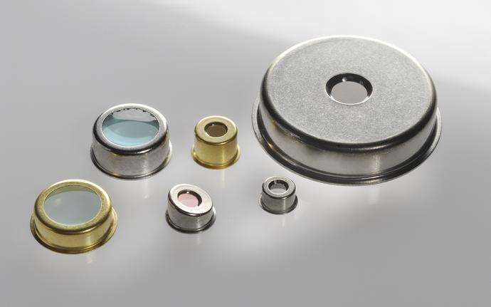 A selection of SCHOTT windows and lens caps of different shapes and sizes