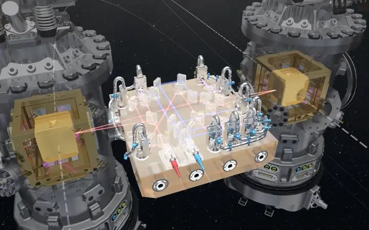 Ilustração de um sistema eletrônico dentro de um satélite