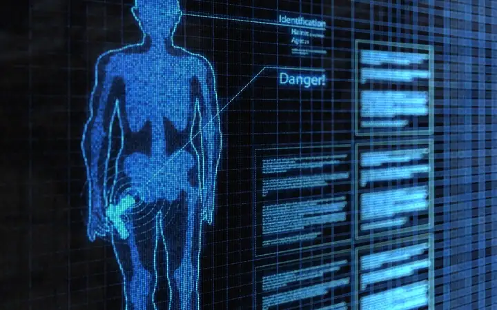 Computer display of a body concealing a weapon as part of security screening system