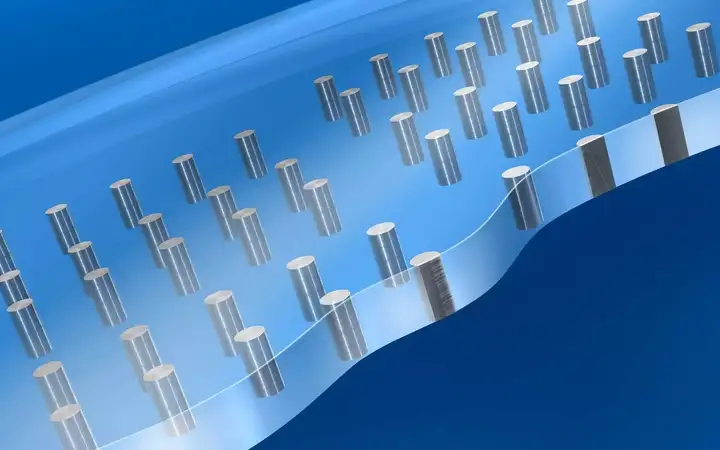 MEMS device shown in a close-up cross-section rendering 