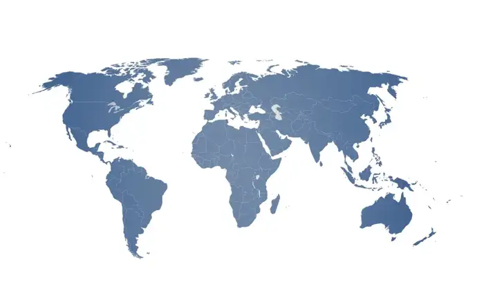 Mapa mundial que muestra los países en los que SCHOTT ofrece capacitación para clientes en servicios reglamentarios