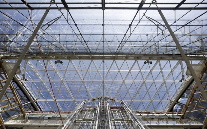 Glass panelled roof in modern building