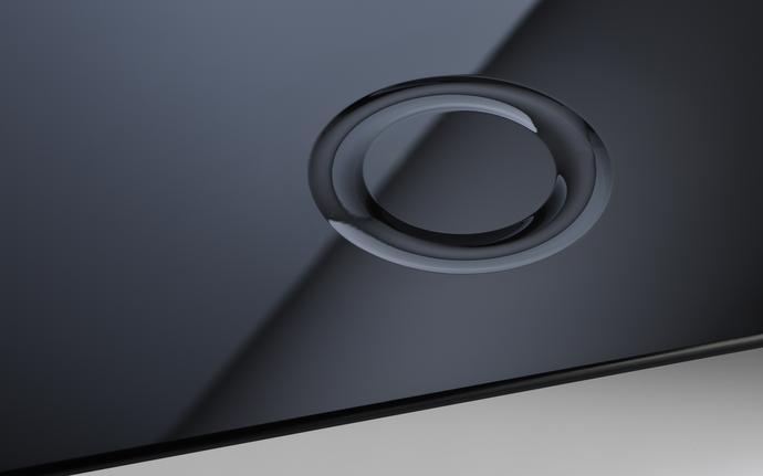 Black glass panel with circular touch control