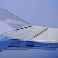 Cascade of clear square SCHOTT glass on a blue background