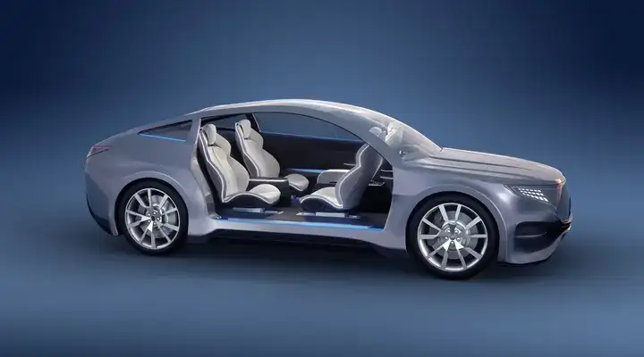 Grey prototype sports car with seats facing each other, fitted with SCHOTT Ambient Lights in the door