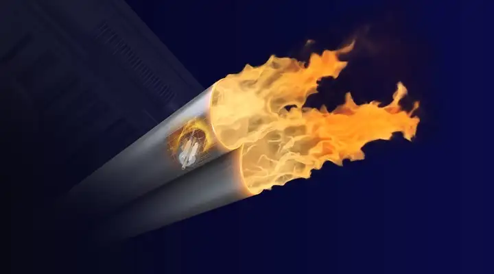 Diagram of two exhaust pipes with fire coming out, with embedded sensor