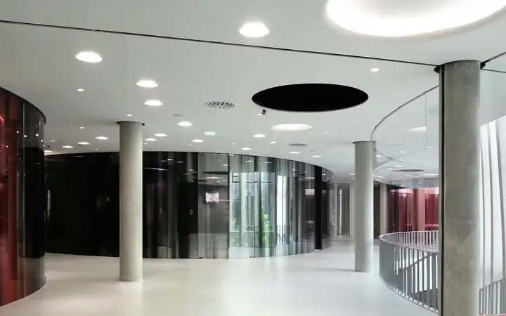 Office reception area with glass smoke screens