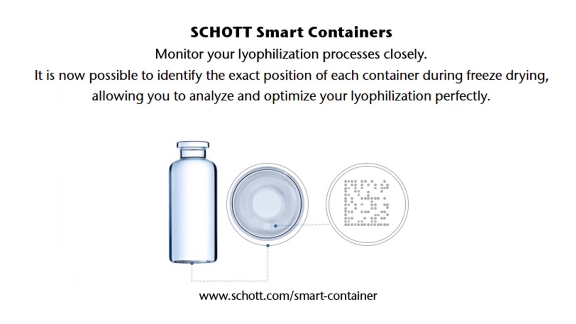 Vídeo mostrando como os Smart Containers da SCHOTT monitoram o processo de liofilização