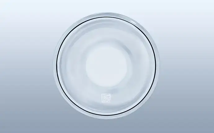 Bottom view of a Smart Container glass vial with data matrix code