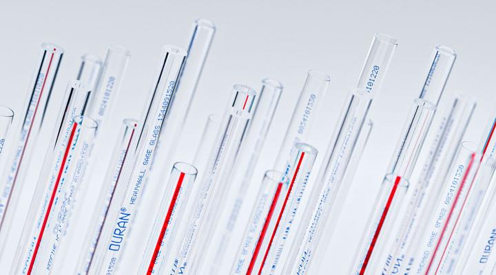 Series of clear SCHOTT Tubular Gage Glass tubes in a variety of thicknesses and types