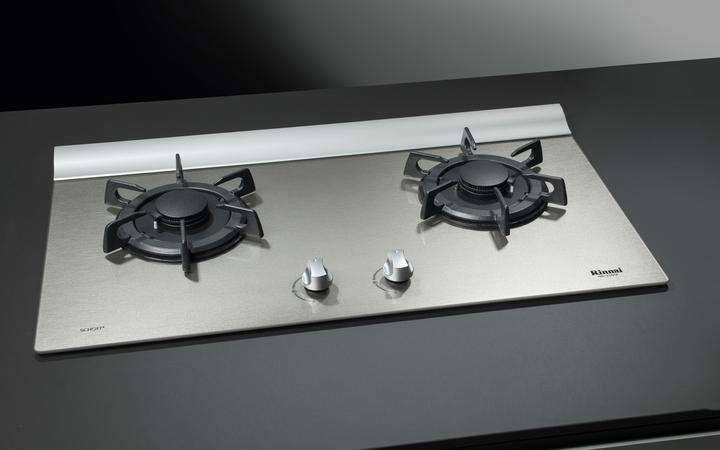 Two burner glass gas hob with silver SCHOTT® MetalLook finish