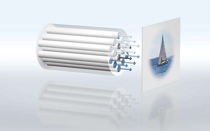 Illustration of how a glass optical fiber image guide transfers an image of a sail boat