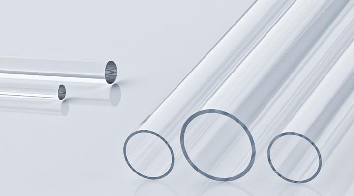 Series of clear glass tubes and rods	