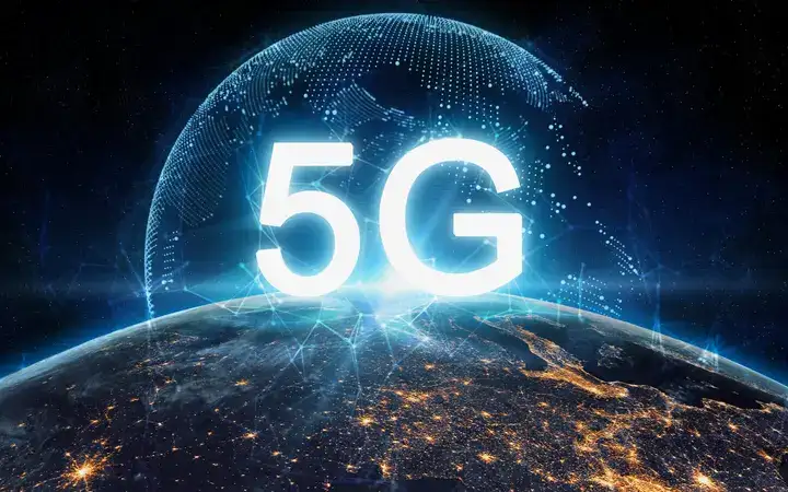 Illustration of the globe topped with the phrase 5G